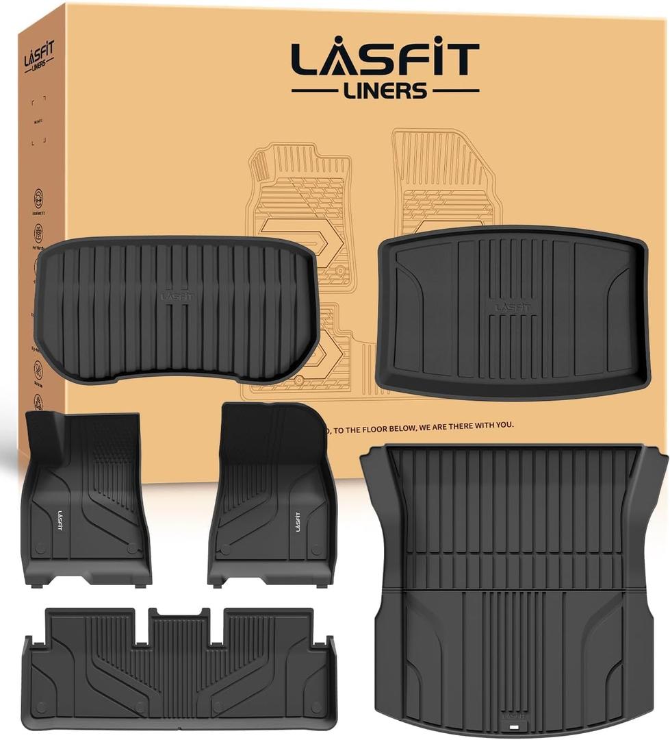LASFIT Premium Extra Thick Floor Mats for Tesla Model 3 Highland 2024 2025 Custom Fit TPE All Weather Model 3 Interior Accessories Cargo Liner Front Rear Trunk Mat Full Set Car Mats 6 PCS