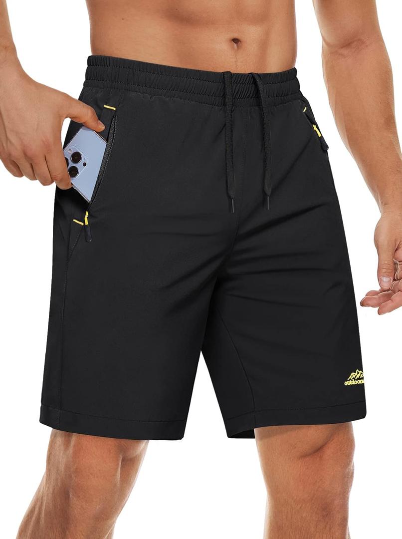 MAGCOMSEN Men's Workout Gym 9" Shorts Quick Dry Lightweight Summer Casual Athletic Hiking Shorts for Men with 3 Pockets (Black)