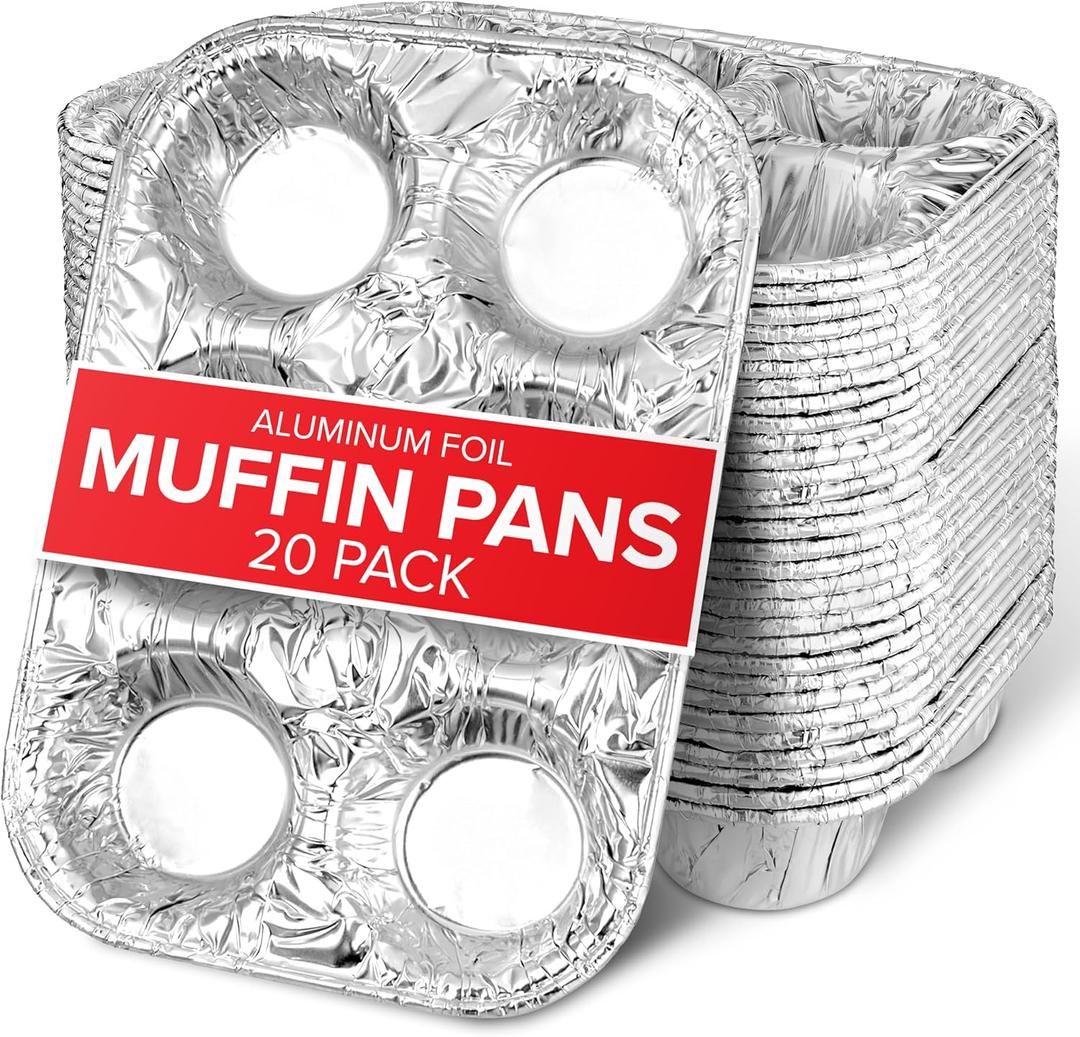 Stock Your Home (20-Count Disposable Muffin Tins 6-Cup, Standard Size Foil Muffin Pans, Aluminum Cupcake Tin for Baking, To-Go Trays for Bake Sales, Parties, Holidays