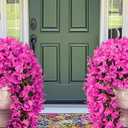2Pcs UV Resistant Artificial Flowers for Outdoors, Realistic Faux Silk Bougainvillea Flowers, Fake Hanging Plants for Porch Patio Balcony Decoration (Purple)