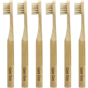 Gaia Guy Natural Bristle Bamboo Toothbrush for Kids (NO Nylon - Boar Hair ONLY) - Totally Compostable & Biodegradable Boar Bristle and Bamboo Toothbrushes - Zero Waste - 6-Pack