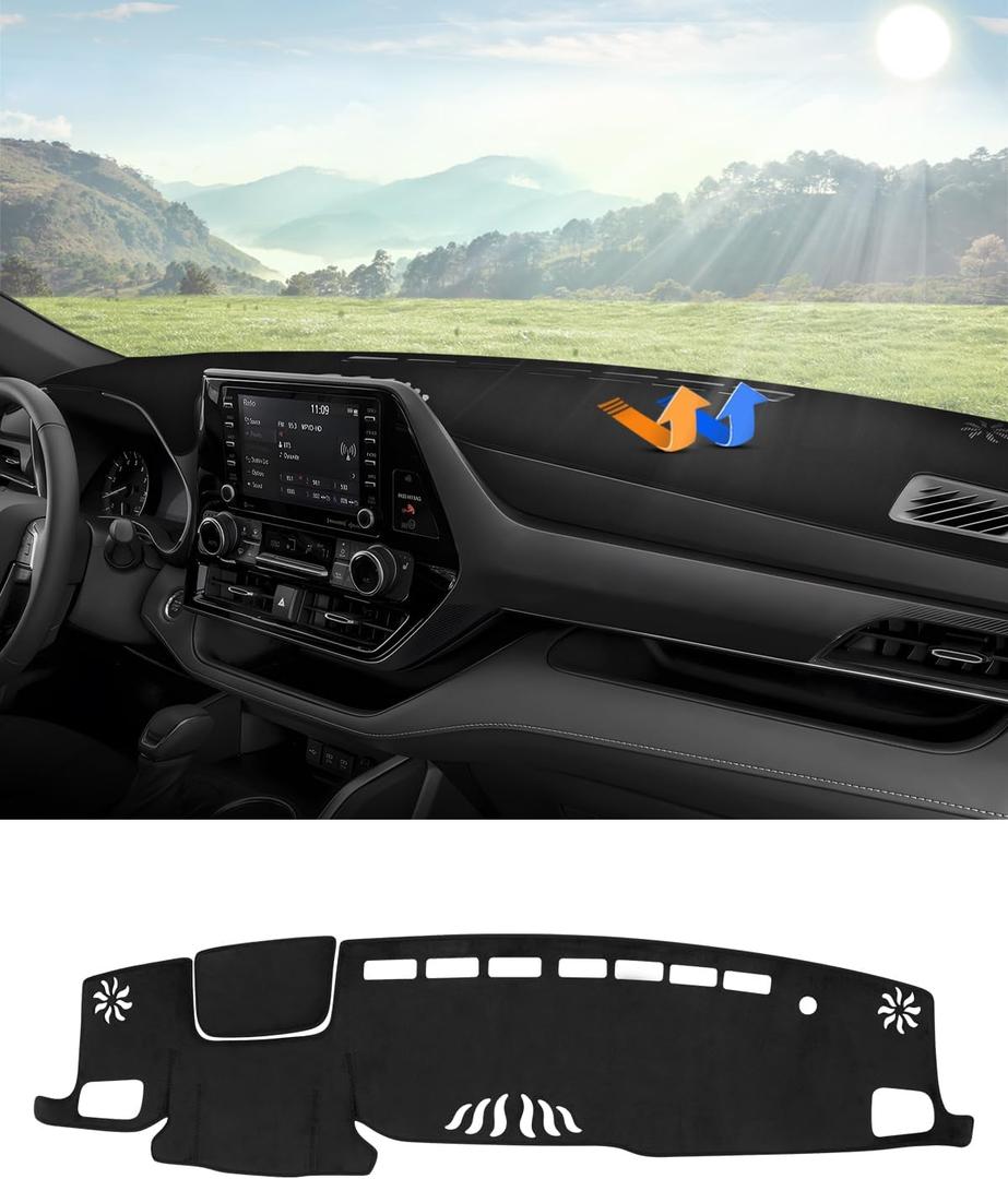 Autorder Dashboard Cover Mat for Toyota Highlander 2020 2021 2022 2023 2024 2025 2026 Accessories Dash Cover Flannel Dash Mat Sunshade Glare UV Rays Protector(Compatible with or Without Display)