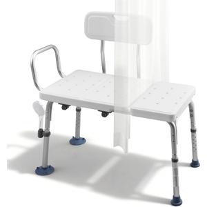 VEVOR Tub Transfer Bench for Bathtub, 400 lbs Capacity Heavy Duty Shower Chair with Arm, Backrest and Curtain Slot, Height Adjustable Shower Bench Bath Seat for Adults, Seniors, Elderly and Disabled