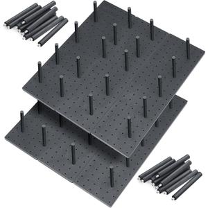 Kigley 6 Pcs Wood Pegboard Drawer Organizer with 48 Pegs Wood Peg Board System Peg Drawer Organizers for Kitchen Dishes Plate Pegboard Food Containers(20.98x5.91,Dark Gray)