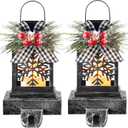 Therwen 2 Pcs Christmas Stocking Holders Lantern Christmas Stocking Hangers for Mantel Xmas Hooks Decorative Retro Light up Holders for Home Indoor Outdoor Decor(Snowflakes,Black)