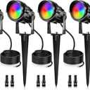 12W RGBW Color Changing Landscape Lights - Low Voltage LED Landscape Lighting, Remote Control Spotlight Outdoor Waterproof Garden Pathway Halloween Christmas Spot Lights, 4 Pack with Connector