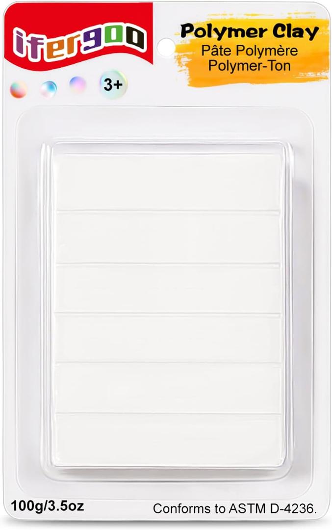 2 x ifergoo Polymer Clay, Oven-Bake Clay, Non Toxic, 3.5 oz. bar, Great for Modeling, Sculpting, Holiday, DIY, Artistic Creation and School Projects. Great for Kids and Beginners (White)