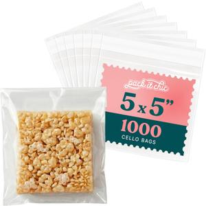 5" X 5" Self Sealing Cellophane Bags (1000 Pack) - Clear Cookie Bags With Seal for Baked Goods Packaging, Cookie Wrappers, Bakery Packaging, Bake Sale, Candy, Treats, Goodies, Gifts, Party Favors