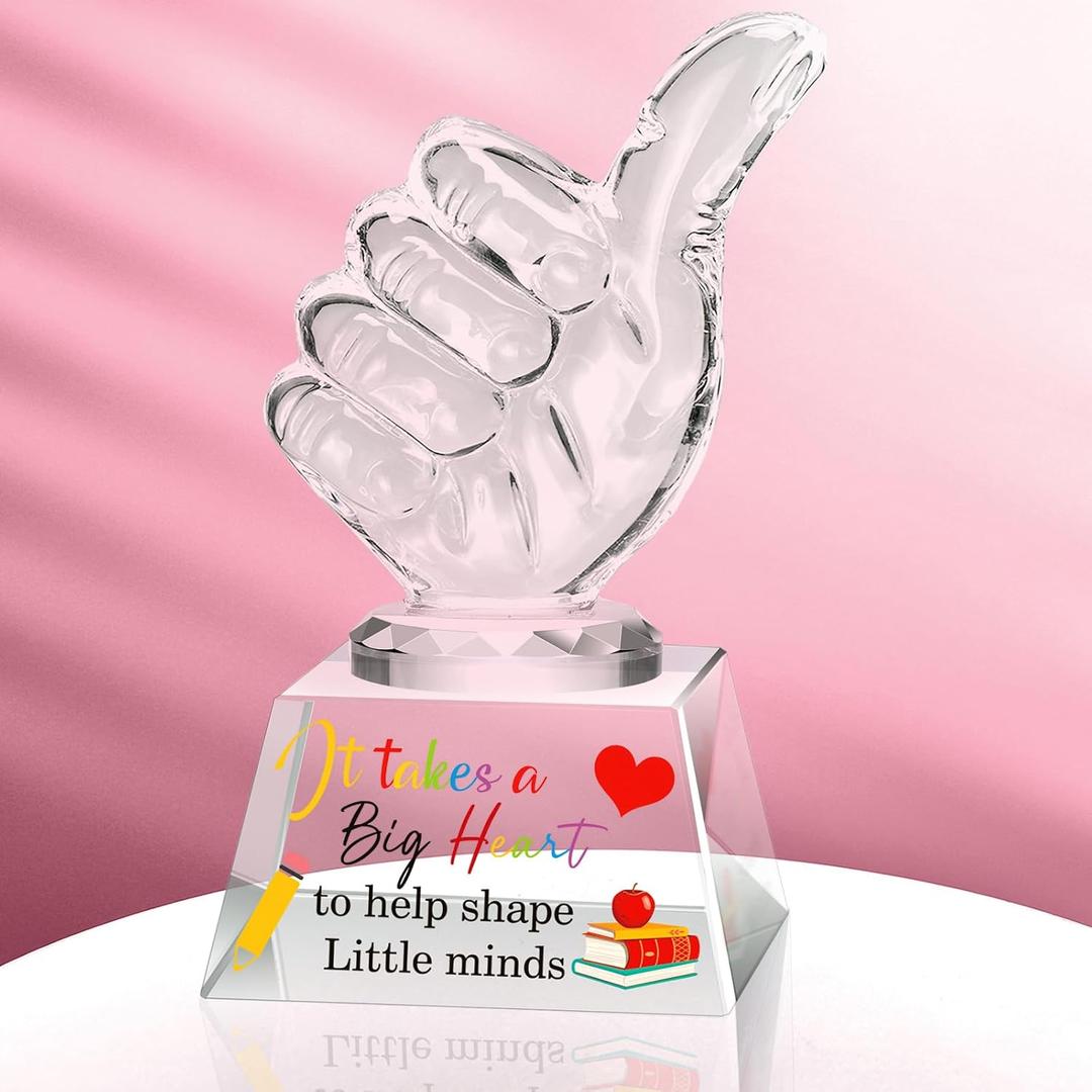 Pickmesh Thumbs up Appreciation Gift for Employee Team Thumbs up Acrylic Awards Trophy Teacher Appreciation Crystal Trophy Gift for Coworker Staff Retirement Office Decor(Teacher)