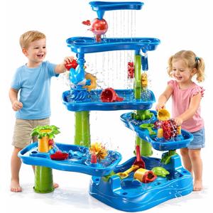5-Tier Water Table Toys for Toddlers Kids 1-3 4-8, Sand Water Table with Rain Showers Pond, Kids Beach Summer Outdoor Toys Sand and Water Sensory Table, Gifts for Kids Boys Girls Ages 2 3 4 5 6 7 8+