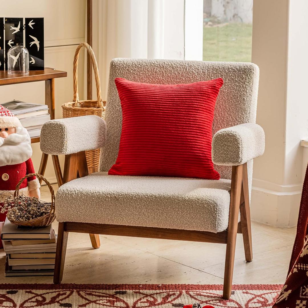 Home Brilliant Red Throw Pillow Cover for Decor Striped Plush Velvet Corduroy 24x24 Pillow Cover Large for Christmas Couch Sofa Floor 24 x 24 inch (60cm), Red