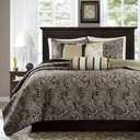 Madison Park Traditional Damask Jacquard Paisley Black Queen Quilt Set, 6pc, Full/Queen