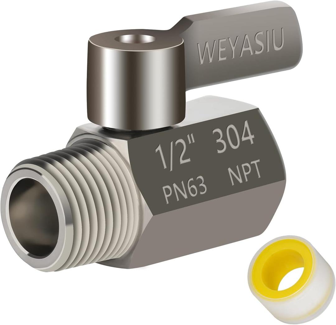 Shower Head Shut Off Value with Handle Lever, 304 Stainless Steel Water Flow Control Value 1/2" NPT Thread, Showerhead Shower Shut Off Adjustable Water Pressure Regulator, Water Saver
