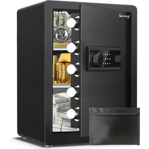 Kavey 2.5 Cub Safe Box, Large Home Safe with Fireproof Waterproof Bag, Security Safes with Backlit Touch Screen Keypad, Dual Alarm System and Mute Function for Home Office 13"D x 14.96"W x 21.65"H