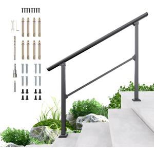 DIYHD 4 Step Handrail for Outdoor,Powder Coated Iron Stair Railing,Black Hand Rails for Indoor, Porch,Deck,1 Pack