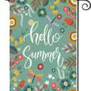 Baccessor Hello Summer Floral Garden Flag Spring Boho Flower Plants Outside Double Sided Burlap Yard Flag Outdoor Seasonal Blue Flags Home Patio Decoration 12.5x18 Inch