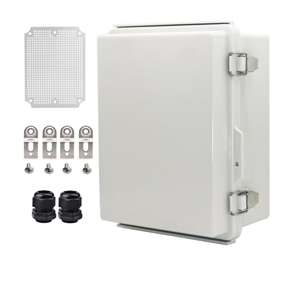 Outdoor Waterproof Electrical Box Junction Box Weatherproof IP67 ABS Plastic Enclosure Switch Router Project Box Electronics DIY Enclosure With Mounting Plate Wall Bracket Grey 8.6"x6.6"x4.3"