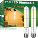 Vinaco T10 Tube Bulb LED 6W Equal. 60W, 2 Pack 7.3 Inch T10 Tubular Light Bulbs E26 Dimmable 2700K Warm White, Clear Glass T10/T30 LED Edison Bulb for Sconce, Floor Lamp, Tall Island Pendant Lamp