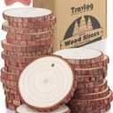 Unfinished Wood Slices with Hole, Natural Wood Circles Blank with Bark for DIY Crafts, Home Decor, Christmas Ornament (30Pcs, 2.4-2.8 Inch)