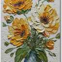 V-inspire Art Hand-Painted Oil Painting, Yellow Floral Bouquet Canvas Wall Art, 28x40 Inch, Modern Abstract Decor