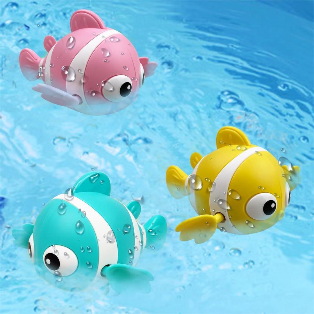 Pinkiwine 3 Pack Clown Fish Swimming Bath Toys Floating Wind Up Toys for Baby Toddlers Kids Christmas Stocking Stuffers Gifts