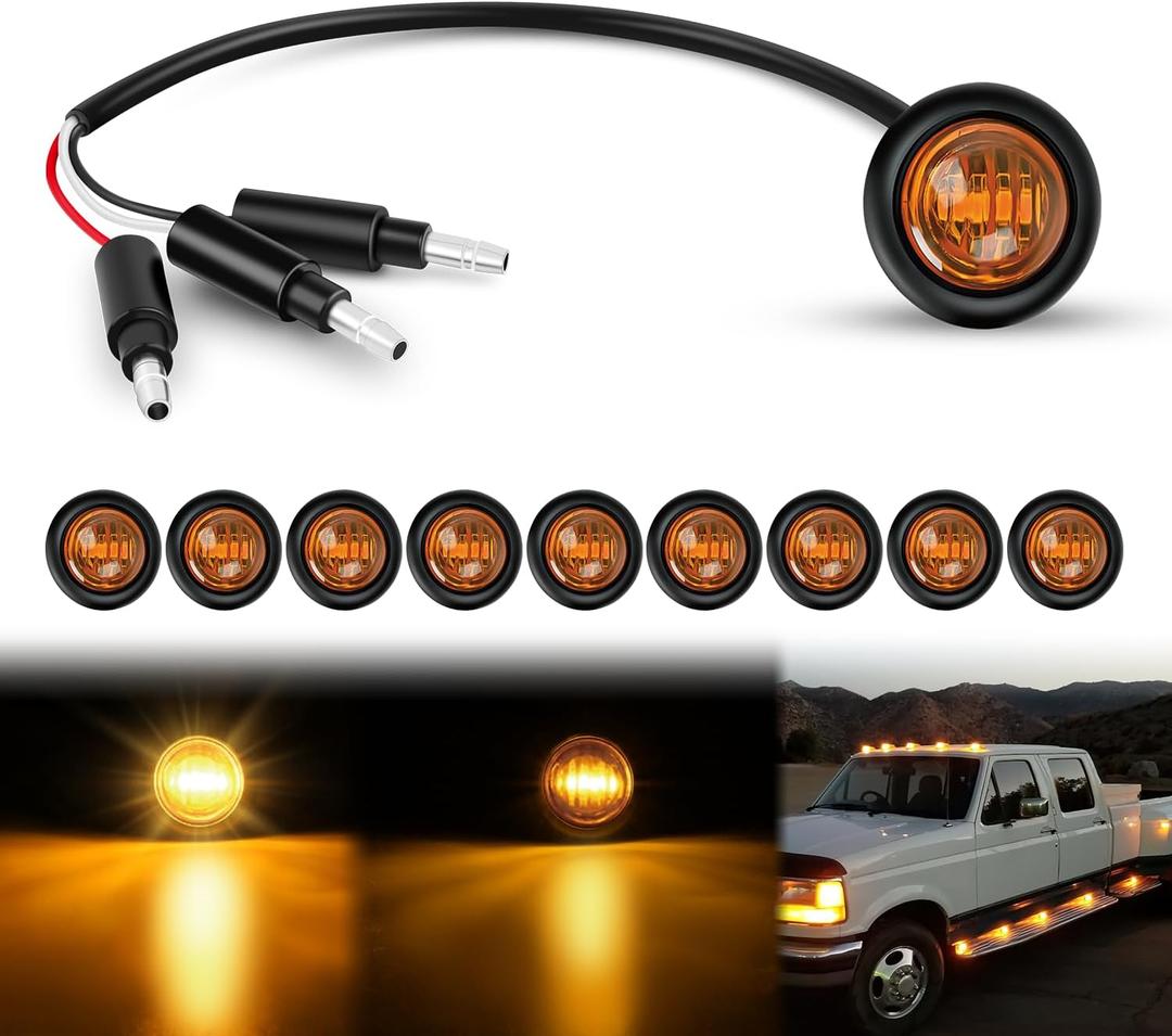 Nilight 3/4Inch Round Marker Light 10PCS Amber LED Turn Signals 3 Connectors Side Indicator Bullet Clearance Lights IP68 Waterproof for Trailer Truck Camper Van Boat Bus