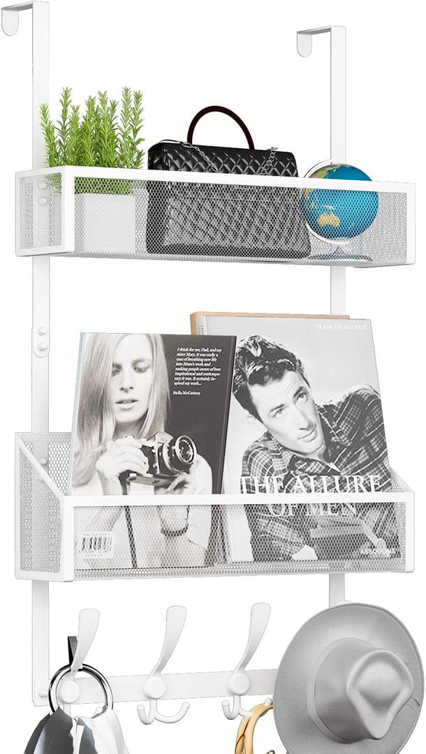 Over The Door Hooks Organizer, Coat Rack Over The Door Storage Hanger Towel Rack, Back of Door Storage Organizer for Bathroom,Bedroom,Kitchen,Office (White, 3-Tier)