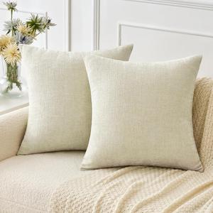 MIULEE Pack of 2 Cream Throw Pillow Covers 20x20 Inch Soft Polyester Pillow Covers for Sofa Living Room Spring Home Decor Couch Solid Dyed Cases