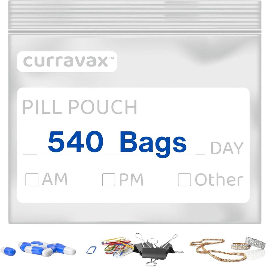Pill Bags for Travel Pack of 540 - BPA Free 3 x 2.75 inch Pill Pouch - Reusable Pill Pouches for Medicine with Write on Label Clear Ziplock Pill Baggies for Travel Medicine Organizer