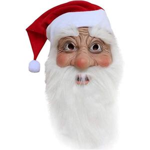HENGYUTOYMASK Christmas Santa Claus Latex Mask with white beard and hat Costume Realistic Full Face Mask Cosplay Props