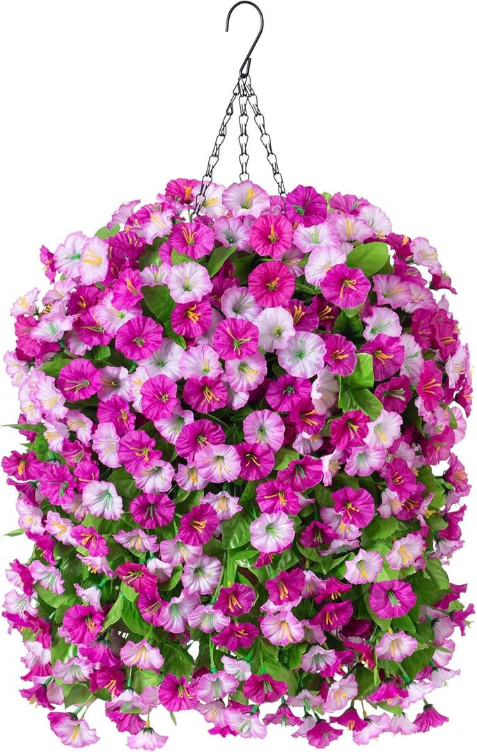 Ammyoo Artificial Fake Hanging Flowers Basket for Spring Decor, Faux Silk Flower in Planter for Summer, Outdoor Artificial Floral for Home Porch Yard(Double Lotus)