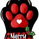 Merry Christmas Dog Cat Paw Front Door Sign, Xmas Buffalo Plaid Farmhouse Wood Door Hanger Outdoor Porch Decor, Winter Holiday Wooden Wreath Indoor Wall Hanging Decoration Pet Lover Gifts