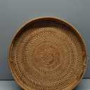 Coffee Table Tray Round Rattan Ottoman Tray Woven Serving Trays with Handles for Home and Kitchen Decorative Natural (Large 16.9 inch)