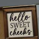 Kas Home Rustic Farmhouse Bathroom Decor - Cute 'Hello Sweet Cheeks' Wooden Sign, Funny Wall Hanging Plaque for Restroom, Toilet Shelves Accessory, Ideal for Apartment & Home (White-HS)