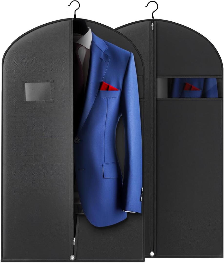 40-inch Garment Bags for Travel, Garment Bags for Hanging Clothes with Zipper and Visible Transparent Window, 2 Pack, Black