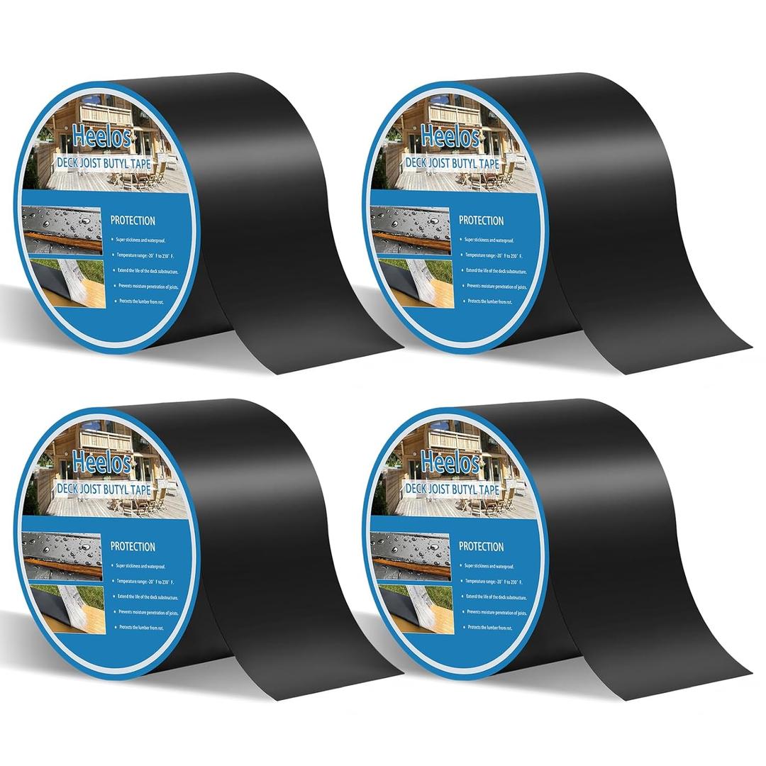 Deck Joist Tape 4"50,4 Pack Weather-Resistant Butyl Joists Tape Waterproof Flashing Tape, Self-Adhesive Joist Tape Decking for Wood Decks Joist Beams Roof