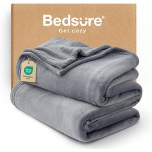 Bedsure Fleece Throw XL Blanket for Couch - 300GSM Soft Lightweight Plush Cozy Blankets for Travel, Grey, 50x70 inches