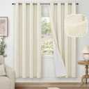 Lajode Cream 100% Blackout Curtains for Living Room 72 Inch Length 2 Panels Set, Thermal Insulated Light Blocking Faux Linen Curtains for Bedroom, Bronze Grommet Boho Window Drape Each 52" Wide