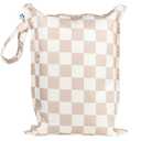 Tiny Twinkle Mess Proof Wet Bags | 1-Pack Reusable Waterproof Wet Bags for Swimsuits | Baby Clothes | Travel & Diaper Bag (Beige Checkers)