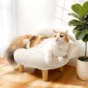 Cat Sofa Furniture-Style Pet Bed with Removable Cotton Velvet Cover, Solid Pine Wood Legs, for Cats and Small Dogs, White