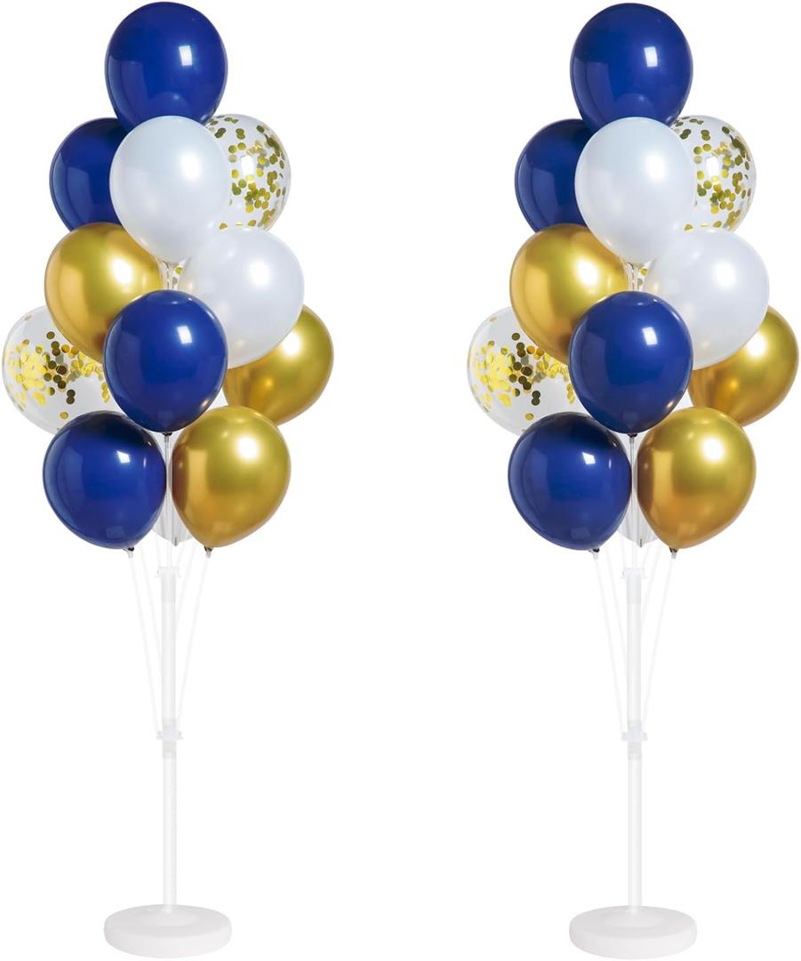 Navy Blue Gold Confetti Balloon Column Stand Kit Set of 2 Included-Balloon Sticks with Base & Pole, Backdrop Decoration for Metallic Chrome Wedding, Baby Shower, Birthday, Anniversary Party