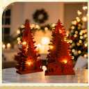 Capoda 2 Sets Wooden Christmas Tree Centerpieces Decor Light Christmas Table Sign LED Rustic Tree Elk Tabletop Decor Xmas Centerpieces for Table Home Indoor Decorations Winter Farmhouse Fireplace