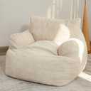 HIGOGOGO Giant Bean Bag Chair Sofa, Big Comfy Chair for Bedroom Living Room, Bean Bag Lazy Chair for Adults with Pocket Armrests for Gaming, Reading, Beige