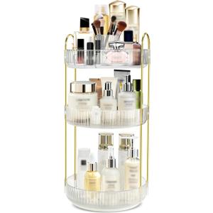 Fzebys 360 Rotating Makeup Organizer for Vanity,3 Tier Large Capacity Skincare Organizers,Bathroom Counter Organizer, transparent Spinning Perfume Organizer & Vanity Organizer (NEW-White, 3 Tier)