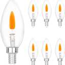 E12 Base (Miniature Screw) C35 Flame Tip Flicker Bulbs - Crystal Clear Candle Light with Orange Glow Effect for Halloween E12 Non-Dimmable Chandelier Replacement Bulbs, 6-Pack