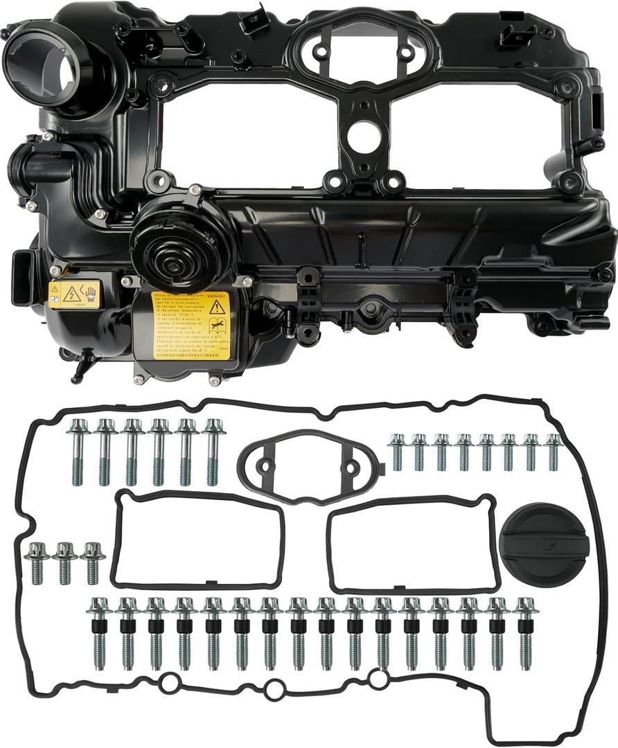 Upgrade Black Aluminum N20 Engine Valve Cover Kit with Gasket, Bolts & Oil Cap Compatible with 2012-2018 BMW 228i 320i 328i 328i GT xDrive 428i 528i X1 X3 X4 X5 Z4 2.0L Replaces 11127588412 264-517 (ALUMINUM BLACK)