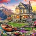 1000 Piece Puzzles for Adults, Autumn Landscape Jigsaw Puzzle, Villa and Dog Jigsaw Puzzles 1000 Pieces, Challenging Game Home Decor Birthday Party Gift Toy for Adults Kids Seniors, 28×20 in