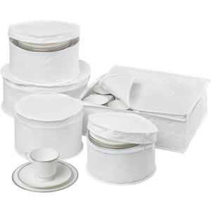 Honey-Can-Do Dinnerware Storage Containers Set, Perfect for Dish Storage, China Storage, and Cup Storage, Quilted Containers To Keep Your Heirlooms and Fine China Protected and Organized, 5-Piece Set