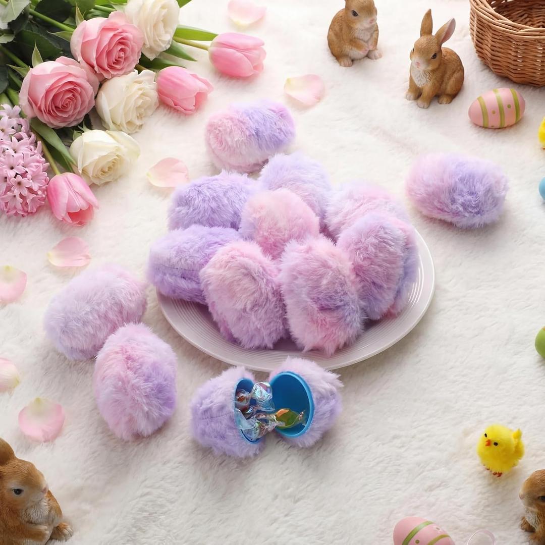 Amyhill 24 Pcs Easter Eggs for Kids Fur Covered 2.5" Soft Plush Easter Eggs Bulk DIY Crafts Egg Hunt Basket Bag Empty Stuffers Fillers for Hunt Prizes Gifts Party Supplies Favor