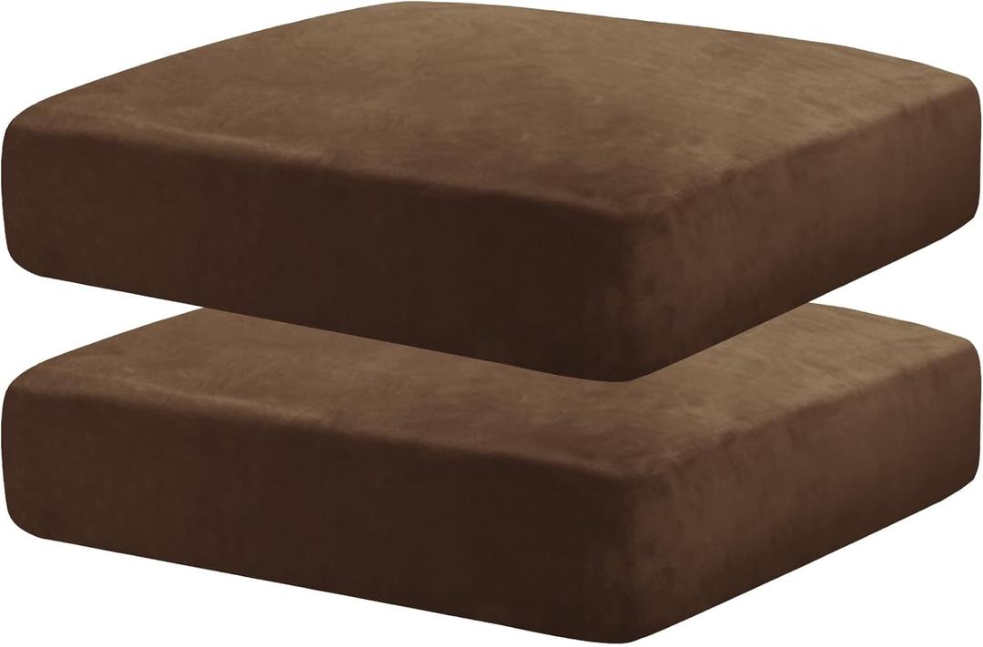 MAXIJIN Velvet Stretch Seat Cushion Covers Couch Cushion Cover for Individual Cushions Sofa Seat Cushion Slipcovers with Elastic Bottom (2 Piece Sofa Cushion Covers, Dark Coffee)